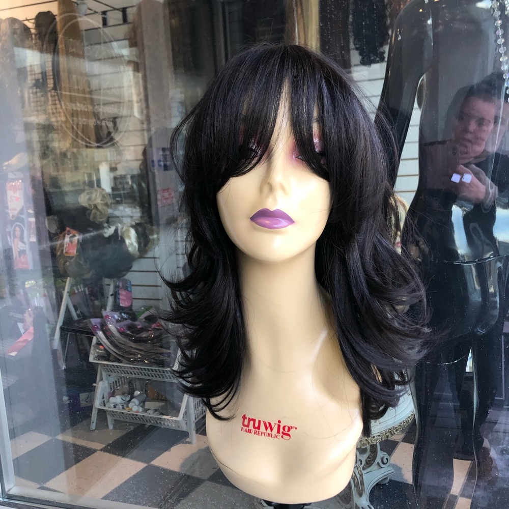 Dark black wig bangs wig